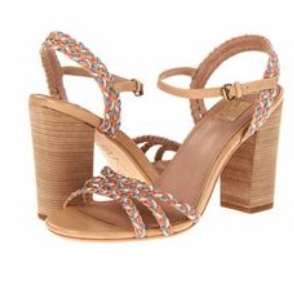 Ella Moss Embroidered sling back sandals block heel embroidered beige leather 10